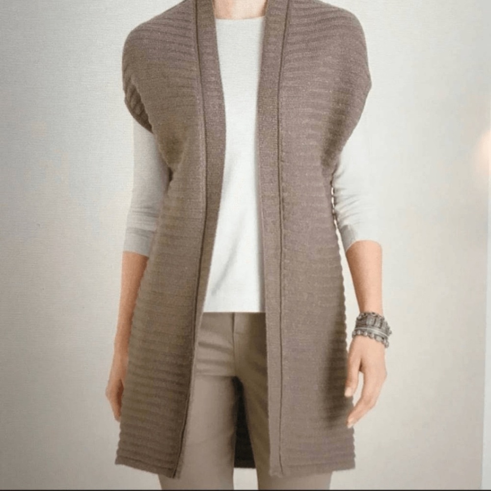 Chico's Taupe Sparkly Knit Sleeveless Cardigan Size Medium